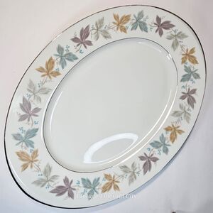 Vtg Sango Fine China ARGENT 16 In Autumn Leafs Serving Platter Platinum Accents
